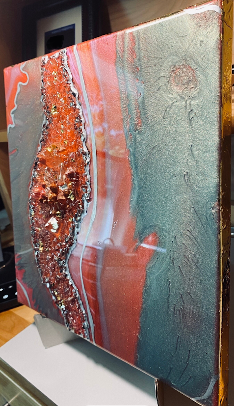 12x12 Red Galaxy Geode Wall Art